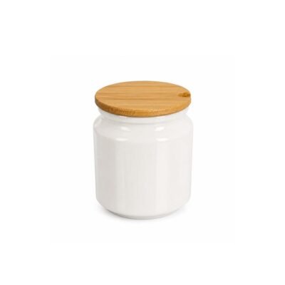 Azucarero porcelana blanca con tapa madera