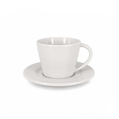 Taza te conico con plato blanco 180 ml